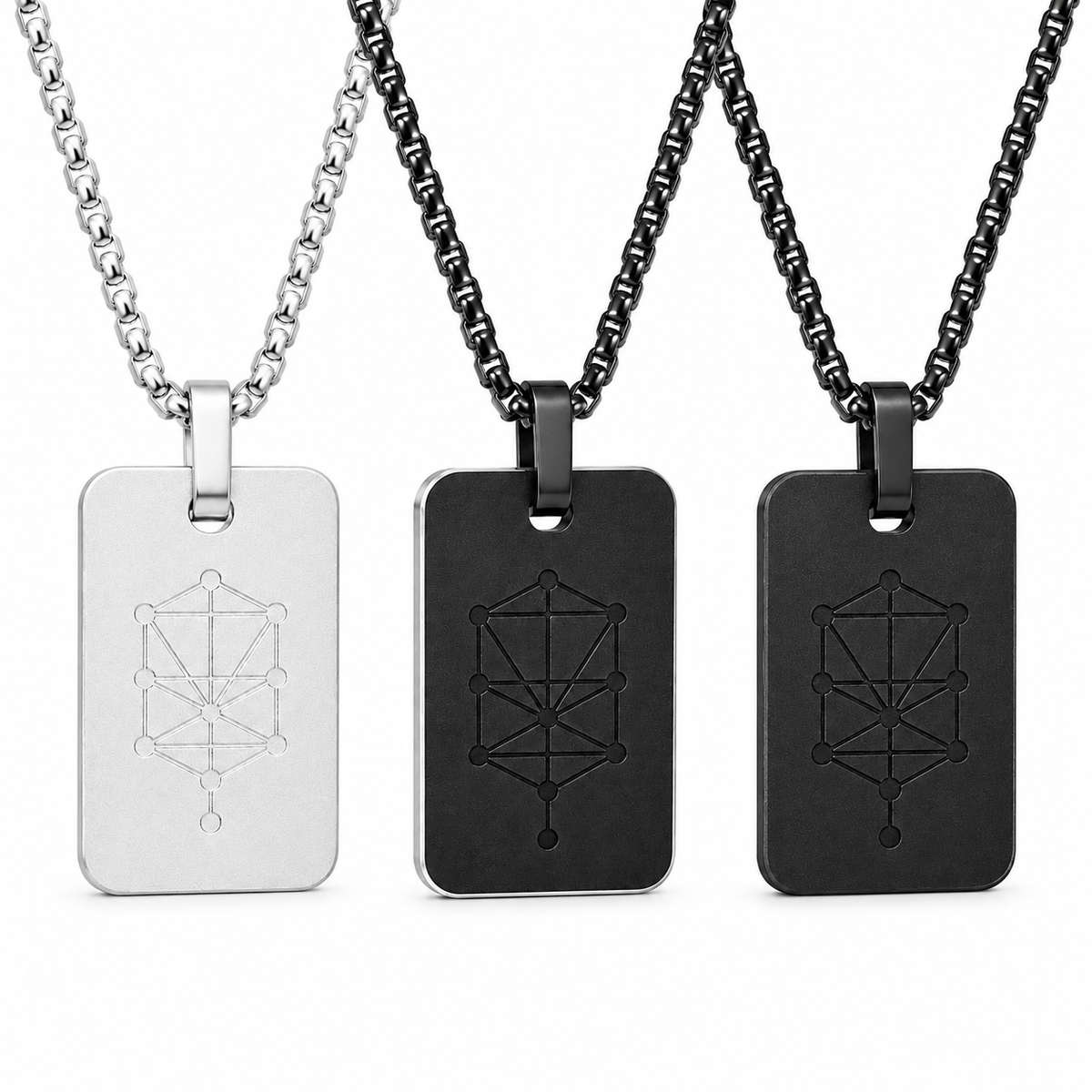 Nano Zohar Necklace - Full 23 Volume Aramaic Zohar Nano Inscribed Kabbalah Jewelry | Obsidian Noir, Lumina, Eclipse Editions | Aluminum Frame Stainless Steel Chain