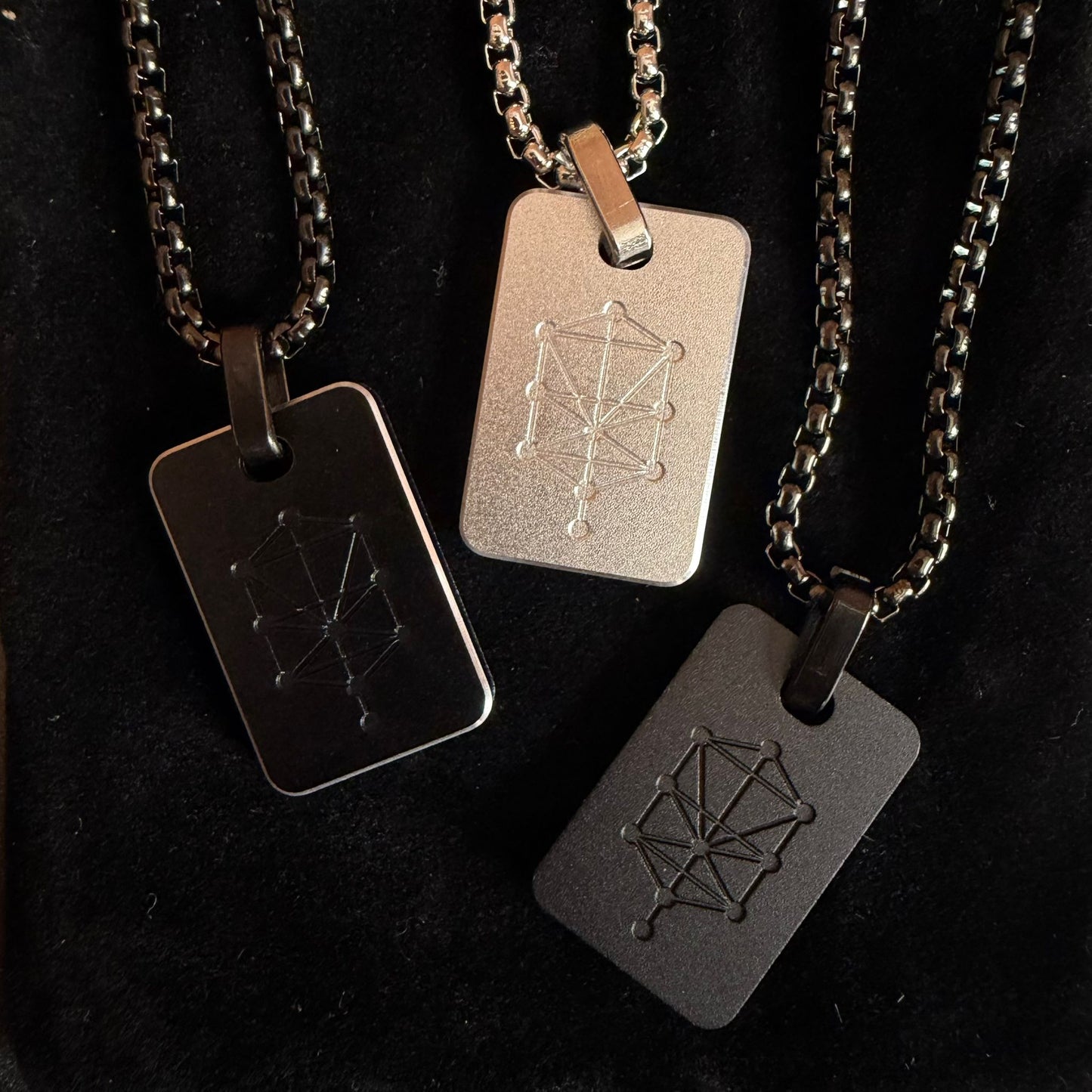 Nano Zohar Necklace - Full 23 Volume Aramaic Zohar Nano Inscribed Kabbalah Jewelry | Obsidian Noir, Lumina, Eclipse Editions | Aluminum Frame Stainless Steel Chain